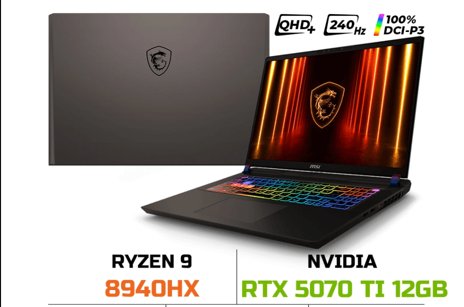 MSI Vector A16 HX AI A8WHG-004US (Ryzen 9 8940HX, RTX 5070 Ti GDDR7 12GB, Ram 16GB DDR5, SSD 1TB, 16 Inch IPS QHD+ 240Hz
